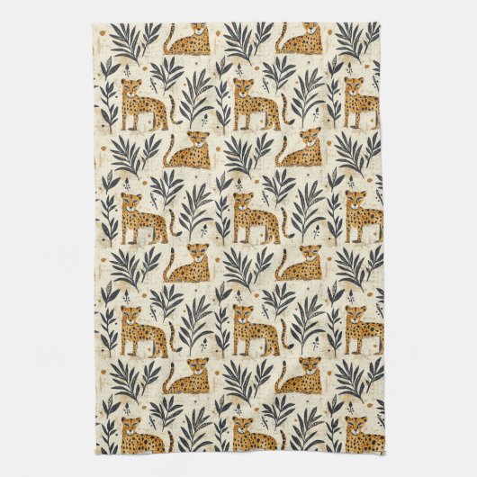 Speelse Luipaard Jungle Patroon Theedoek (Verticaal)