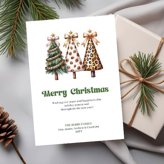 Speelse luipaardpatroon kerstgroetkaart feestdagenkaart