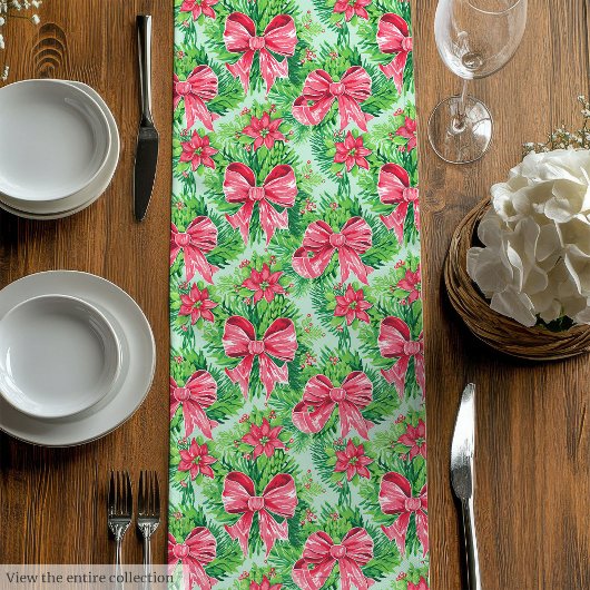 Speelse magenta groene preppy kerstloper medium tafelloper