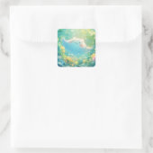 Speelse Manta Ray in een onderwatertuin Vierkante Sticker (Tas)