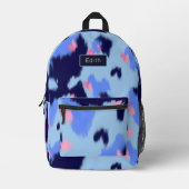 Speelse marine en blauw en roze patroon met naam bedrukte rugzak (Voorkant)