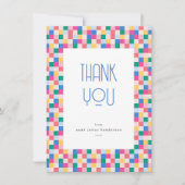 Speelse meer kleuren blokken verjaardagsfeestje bedankkaart (Voorkant)
