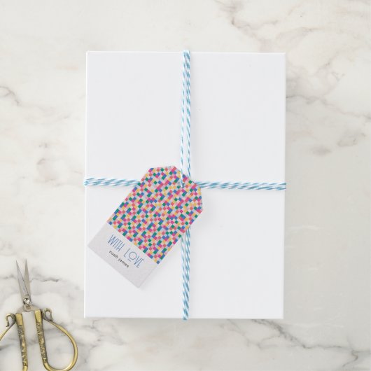 Speelse meerkleurige blokken cadeaulabel (Met Touw)