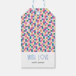 Speelse meerkleurige blokken cadeaulabel