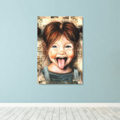 Speelse Meisje Grappige Canvasprint Canvas Afdruk (Insitu (Houten vloer))