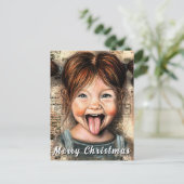 Speelse meisje grappige kerstkaart briefkaart (Staand voorkant)