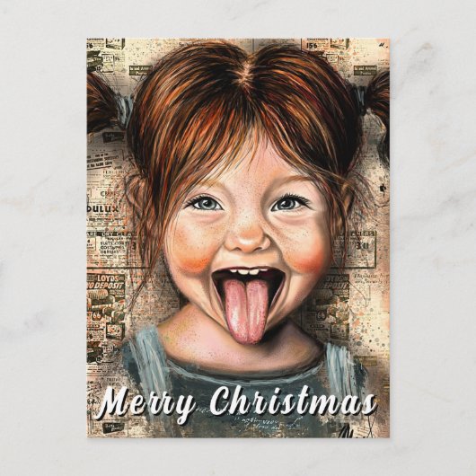 Speelse meisje grappige kerstkaart briefkaart (Voorkant)