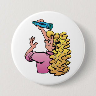 Speelse Meisje met Kleurkrijt Ronde Button 7,6 Cm