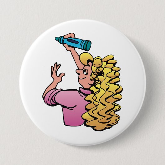 Speelse Meisje met Kleurkrijt Ronde Button 7,6 Cm (Voorkant)