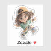 Speelse Meisje Met Pet – Premium Chibi Kunststicke Sticker (Vel)