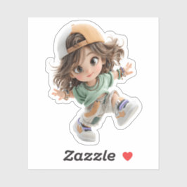 Speelse Meisje Met Pet – Premium Chibi Kunststicke Sticker
