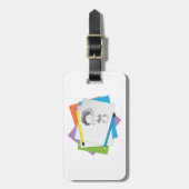Speelse meisje schets tekening met kleurrijke potl bagagelabel (Voorkant verticaal)