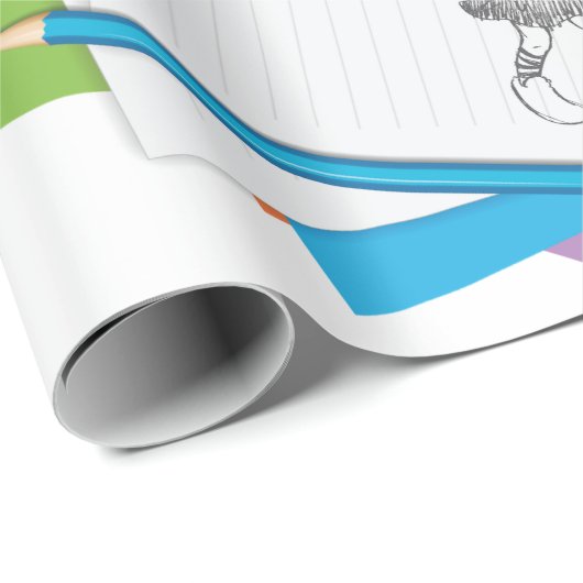 Speelse meisje schets tekening met kleurrijke potl cadeaupapier (Rol Hoek)