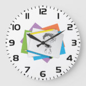 Speelse meisje schets tekening met kleurrijke potl grote klok (Voorkant)