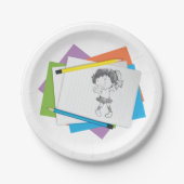 Speelse meisje schets tekening met kleurrijke potl papieren bordje (Voorkant)