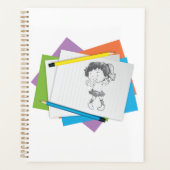 Speelse meisje schets tekening met kleurrijke potl planner (Voorkant)