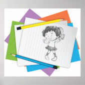Speelse meisje schets tekening met kleurrijke potl poster (Voorkant)