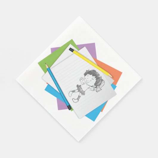 Speelse meisje schets tekening met kleurrijke potl servet (Hoek)