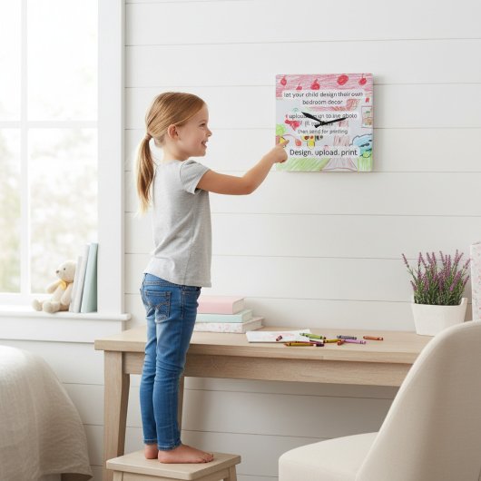 Speelse met de hand getekende kinderkunst decorati vierkante klok