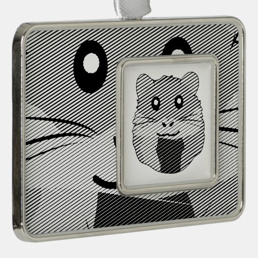 Speelse minimalistische hamster verzilverd omlijst ornament (Rechts)