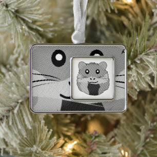 Speelse minimalistische hamster verzilverd omlijst ornament