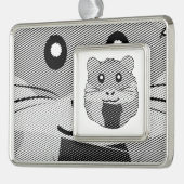 Speelse minimalistische hamster verzilverd omlijst ornament (Links)