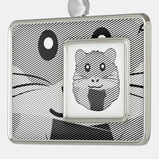 Speelse minimalistische hamster verzilverd omlijst ornament (Links)