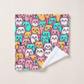 Speelse minimalistische katten in meerkleurige pas bad handdoek (Wasdoekje)
