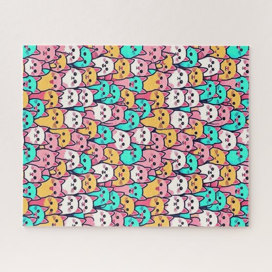 Speelse minimalistische katten in meerkleurige pas legpuzzel (Horizontaal)