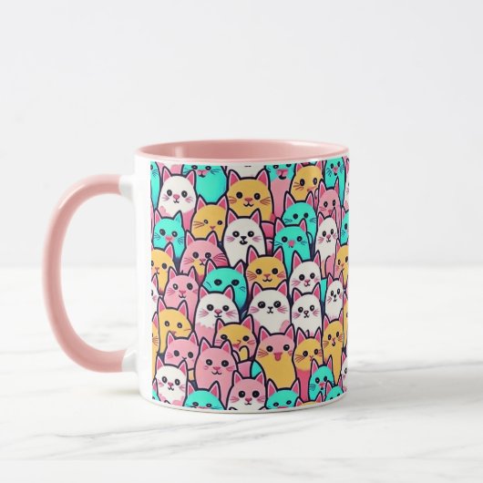 Speelse minimalistische katten in meerkleurige pas mok (Links)