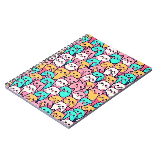Speelse minimalistische katten in meerkleurige pas notitieboek (Linkerzijde)