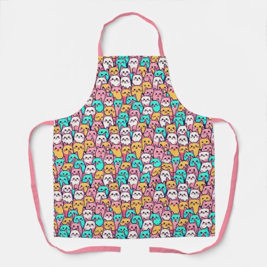 Speelse minimalistische katten in meerkleurige pas schort (Voorkant)