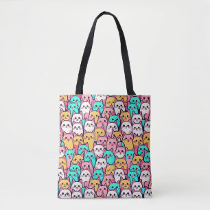 Speelse minimalistische katten in meerkleurige pas tote bag