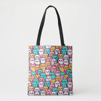 Speelse minimalistische katten in meerkleurige pas tote bag