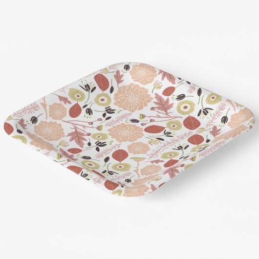 Speelse Mix Perzik Groene Geïllustreerde Bloemen B Papieren Bordje (Gebogen)