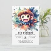 Speelse moderne aap verjaardag kaart (Staand voorkant)