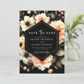 Speelse moderne perzik bruiloft save the date (Staand voorkant)