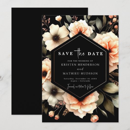 Speelse moderne perzik bruiloft save the date (Voorkant / Achterkant)