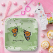 Speelse Monarch Vlinders Groen Papieren Bordje (Feest)