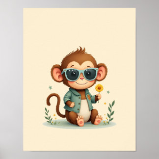 Speelse Monkey Safari Nursery Wall Art Poster