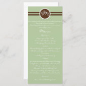 Speelse Monogram in Sage Groen Bruin Bruiloft Menu (Voorkant / Achterkant)