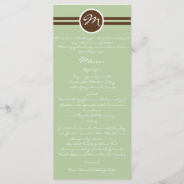Speelse Monogram in Sage Groen Bruin Bruiloft Menu