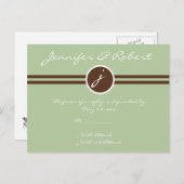 Speelse Monogram in Sage Groen en Bruin RSVP Post Uitnodiging Briefkaart (Voorkant / Achterkant)