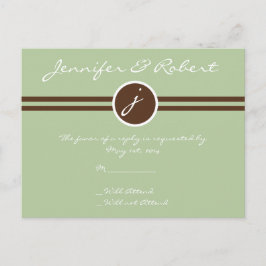 Speelse Monogram in Sage Groen en Bruin RSVP Post Uitnodiging Briefkaart