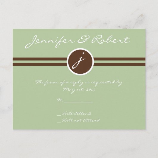 Speelse Monogram in Sage Groen en Bruin RSVP Post Uitnodiging Briefkaart (Voorkant)