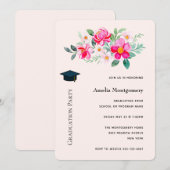 Speelse Mooie Roze Bloemenboeket Afstuderen Kaart (Voorkant / Achterkant)