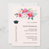 Speelse Mooie Roze Bloemenboeket Afstuderen Kaart (Voorkant)