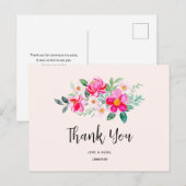 Speelse mooie roze bloemenboeket bedankje briefkaart (Voorkant / Achterkant)