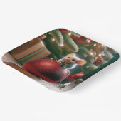 Speelse muis op rode kerst ornament papieren bordje (Gebogen)