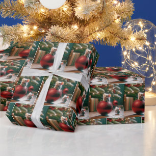 Speelse muizen op rode kerstversiering cadeaupapier